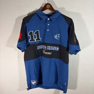 Kukri Hong Kong Sevens Rugby Polo Shirt Size Large 42 Chest 11 Blue Black